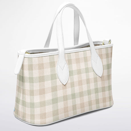 Spring Society™ Leather Tote – Spring Plaid Handbag | Pastel Plaid Purse | Feminine Leather Tote for Women