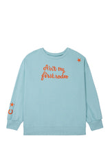 Haze Blue Letter Print Round Neck Loose Fit Long Sleeve Plus Size Sweatshirt