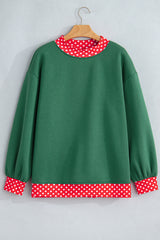 Burgundy Colorblock Polka Dot Contrast Trim Oversized Sweatshirt