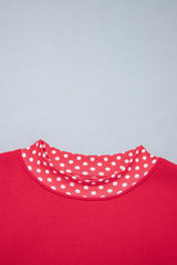 Burgundy Colorblock Polka Dot Contrast Trim Oversized Sweatshirt