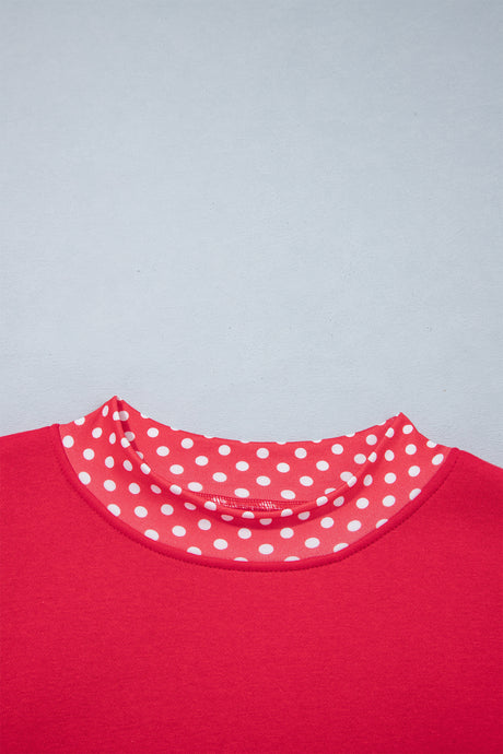 Burgundy Colorblock Polka Dot Contrast Trim Oversized Sweatshirt