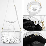 Retro Heiress™ Leather Tote – 90’s Black & White Polka Dot Purse | Vintage-Inspired Leather Handbag | Classic Chic Tote
