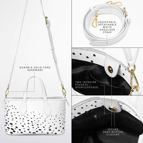 Retro Heiress™ Leather Tote – 90’s Black & White Polka Dot Purse | Vintage-Inspired Leather Handbag | Classic Chic Tote