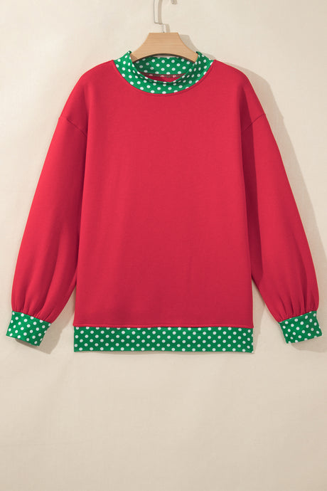 Burgundy Colorblock Polka Dot Contrast Trim Oversized Sweatshirt