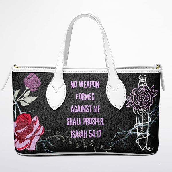 Isaiah 54:17 Christian Floral Leather Tote Bag