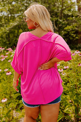 Green Seamed Back High Low Hem V Neck Cuffed Sleeve Plus Size Tee