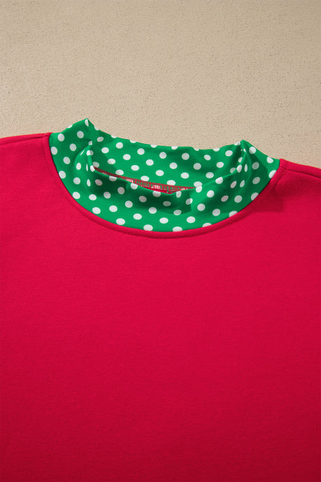 Burgundy Colorblock Polka Dot Contrast Trim Oversized Sweatshirt