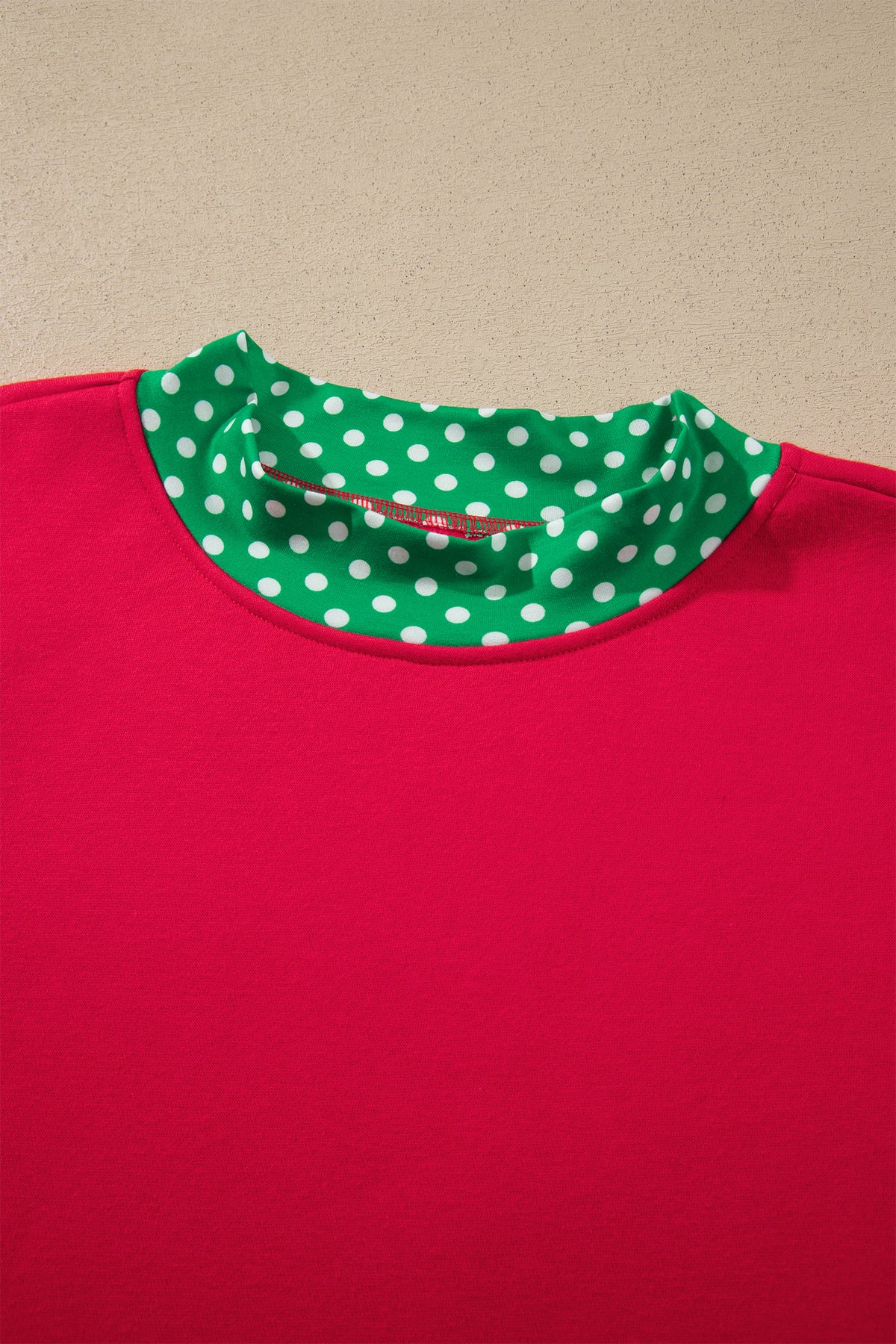 Burgundy Colorblock Polka Dot Contrast Trim Oversized Sweatshirt