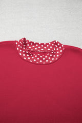 Burgundy Colorblock Polka Dot Contrast Trim Oversized Sweatshirt