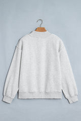 Coffee WWJD Mixed Pattern Embroidered Patch Graphic Mock Neck Sweatshirt