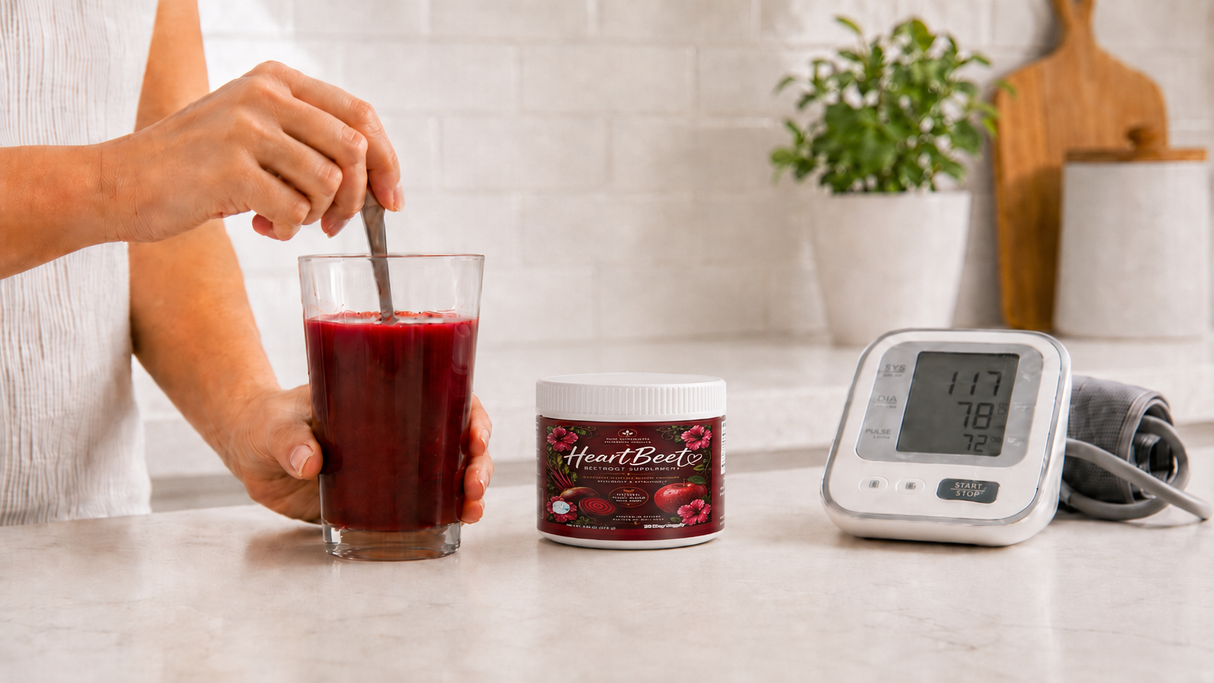HeartBeet Beetroot & Hibiscus Powder – Natural Blood Pressure, Nitric Oxide, Circulation and Heart Health Support – Apple-Flavored Drink Mix – 30 Servings