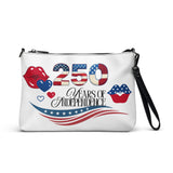 Mini leather crossbody purse with 250 years of independence patriotic design and wrist strap